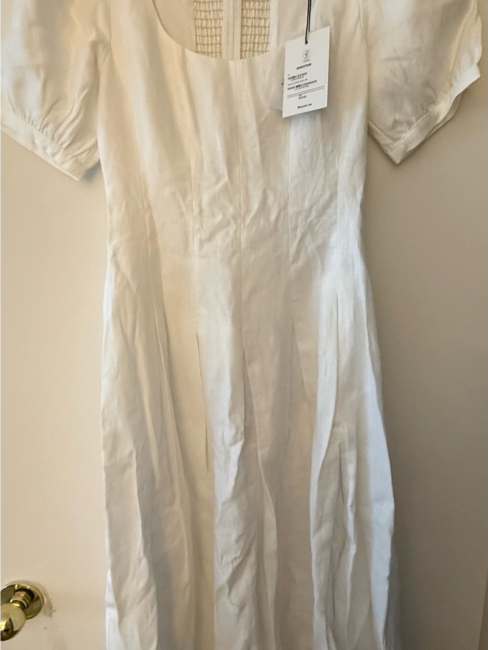 Reformation Cream Linen Short-Sleeve Midi Dress